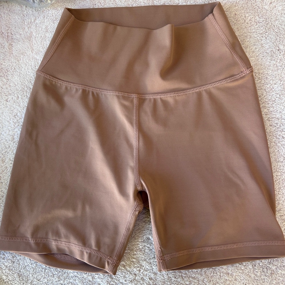 Allfenix High Waisted Biker Shorts Mocha Brown Athletic Yoga Spandex 5in Inseam